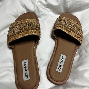 Steve Madden Brown Woven Slide Sandals